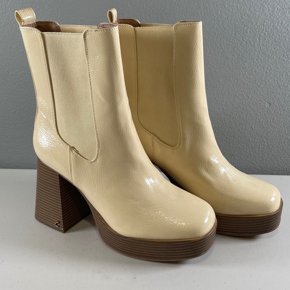 Circus NY by Sam Edelman Womens Stace Eggshell‎ Glossy Chelsea Boots SZ 10 Cream - Picture 2 of 14